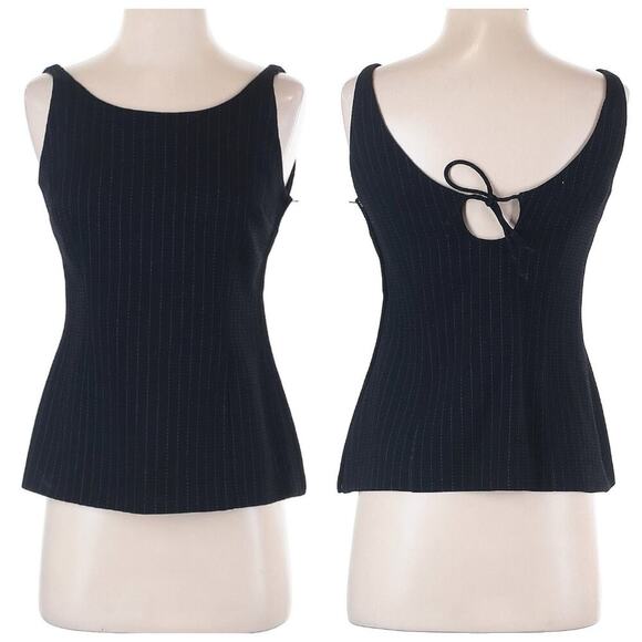 Vintage Dolce & Gabbana Black Pinstripe Wool Top 42 6 90s Tie Back Blouse Corset - Picture 1 of 11